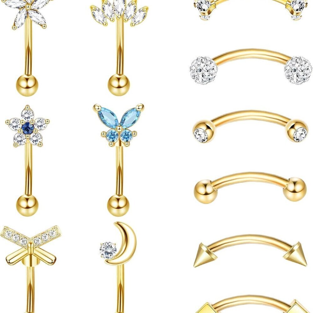 12Pcs Stainless Steel Rook Daith Earrings Set for Women Curved Barbell